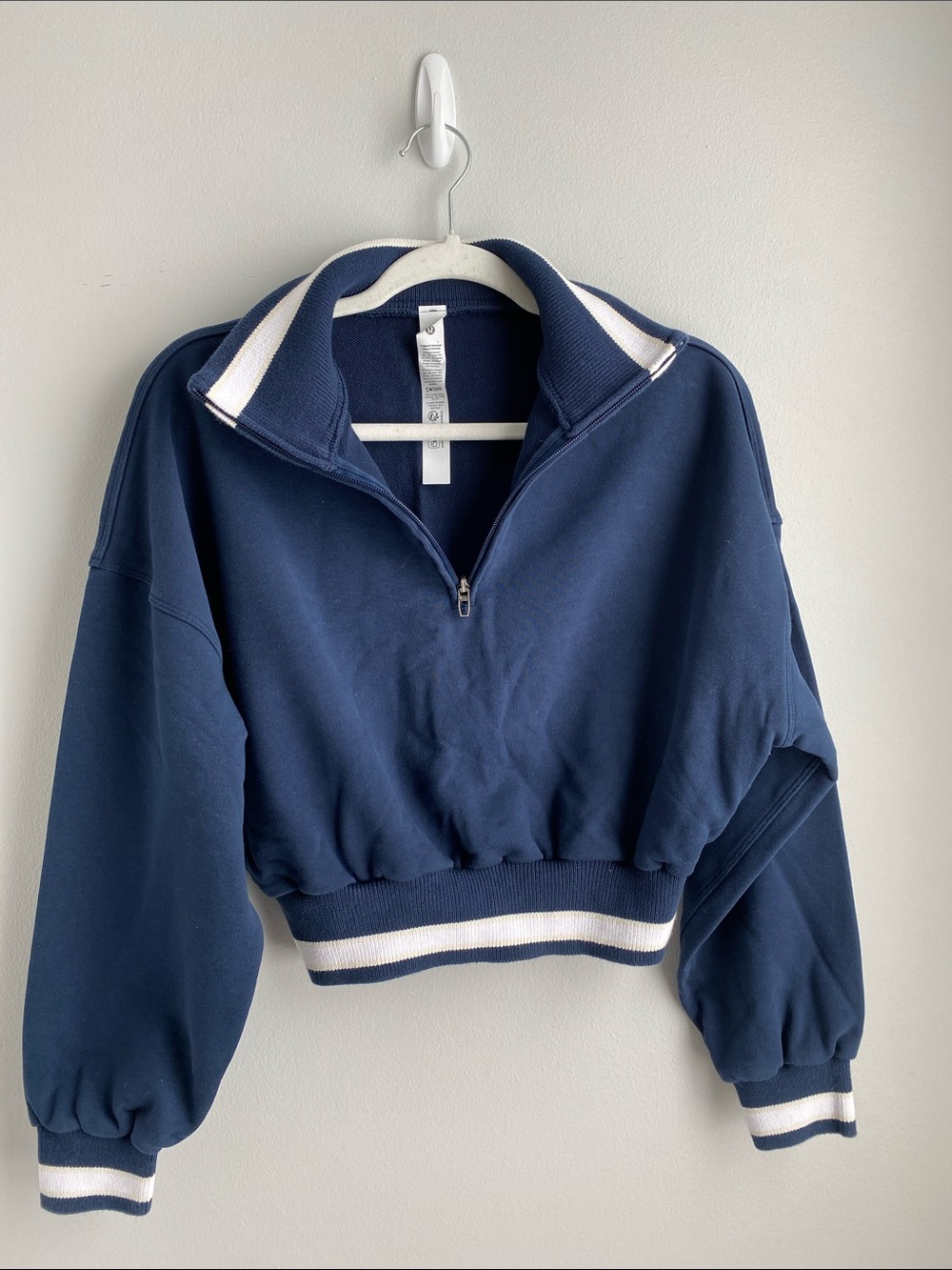 Perfectly Oversized Ringer Funnel-Neck Half Zip Club Blue / Light Ivory